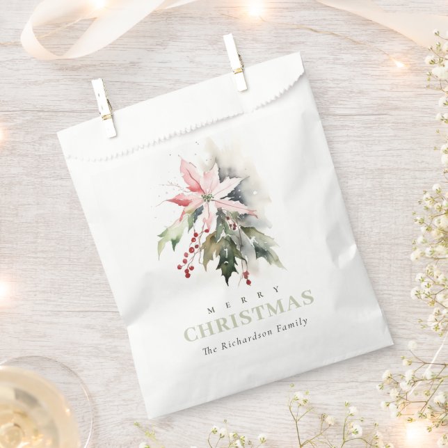 Sachets En Papier Aquarelle de Noël Poinsettia Berries Folithe (Coupé)