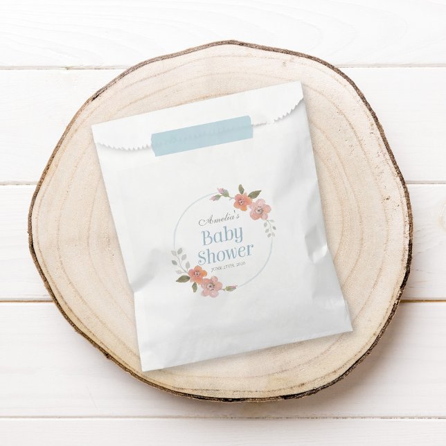 Sachets En Papier Aquarelle délicate Baby shower floral bleu (Créateur téléchargé)