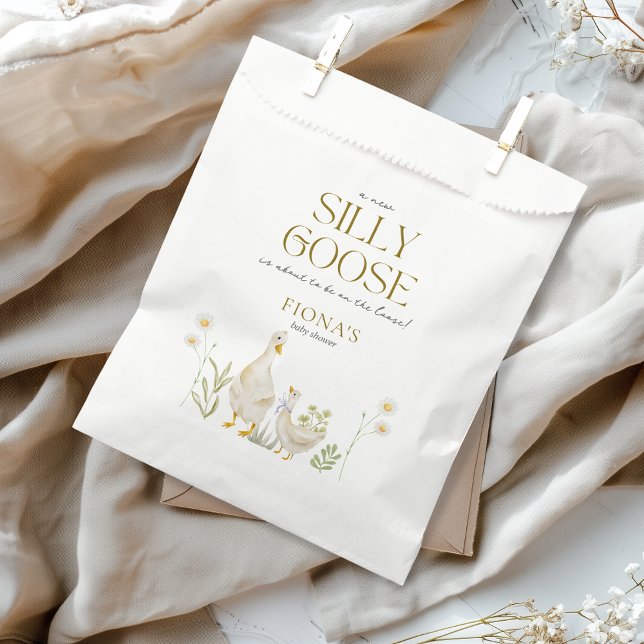Sachets En Papier Aquarelle d'oie soie Baby shower neutre pour le ge (Silly Goose Baby Shower Theme Favor Bag Cute Custom Aesthetic Watercolor Beige Gingham)