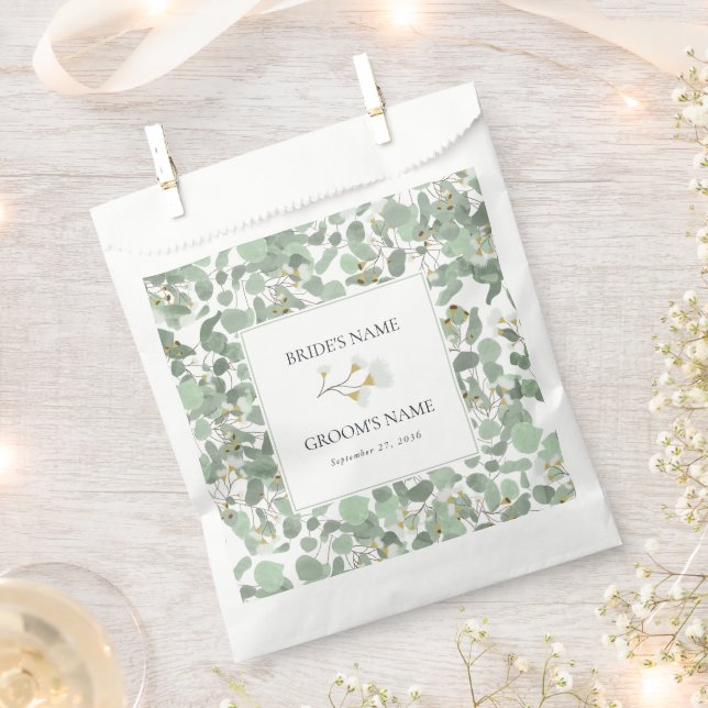 Sachets En Papier Aquarelle Eucalyptus Mariage de fleurs vertes (Coupé)