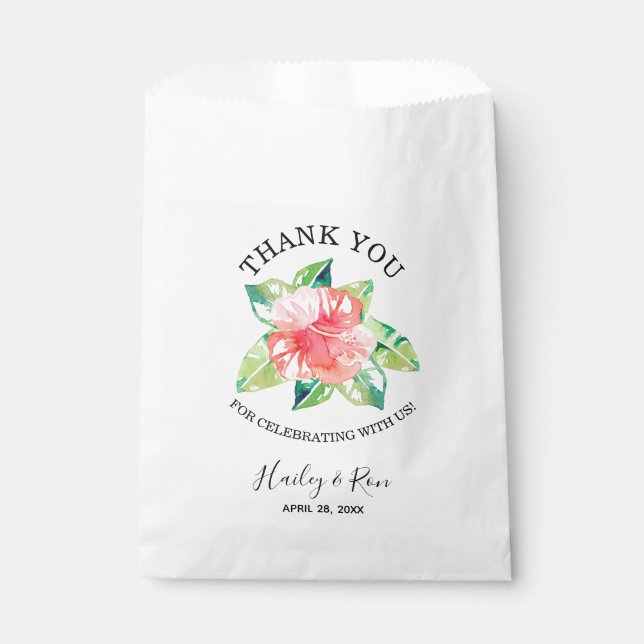 Sachets En Papier Aquarelle Fleur d'Hibiscus Rose Tropical Hawaïen (Devant)