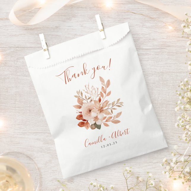 Sachets En Papier Aquarelle Fleurs en terre cuite Merci d'automne (Coupé)