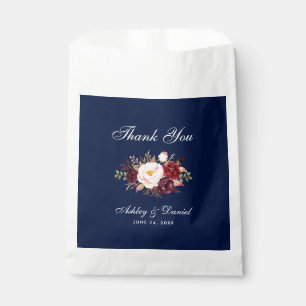 Sachets En Papier Aquarelle Floral Bourgogne bleu Mariage Merci