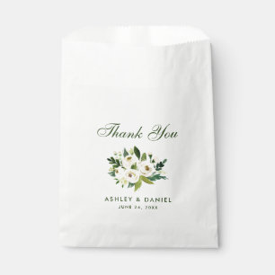 Sachets En Papier Aquarelle Floral Vert Mariage blanc Merci