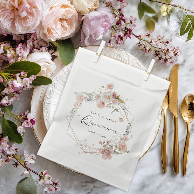 Sachets En Papier Aquarelle Florale Quinceanera (Créateur téléchargé)