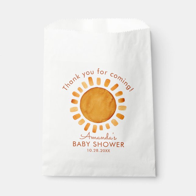 Sachets En Papier Aquarelle Joyeux Baby shower de Merci solaire Jaun (Devant)