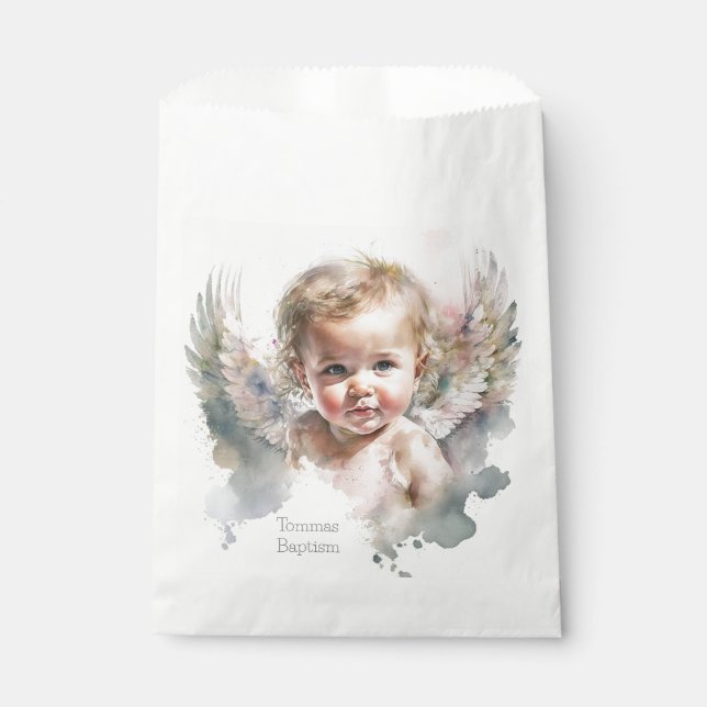 Sachets En Papier Aquarelle mignonne Angel Baby Baptême (Devant)