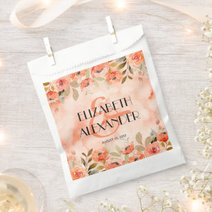 Sachets En Papier Aquarelle Orange Floral Mariage