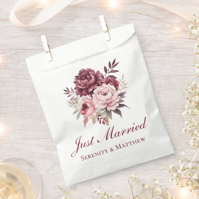 Sachets En Papier Aquarelle Peony Floral Juste Marié Mariage (Coupé)