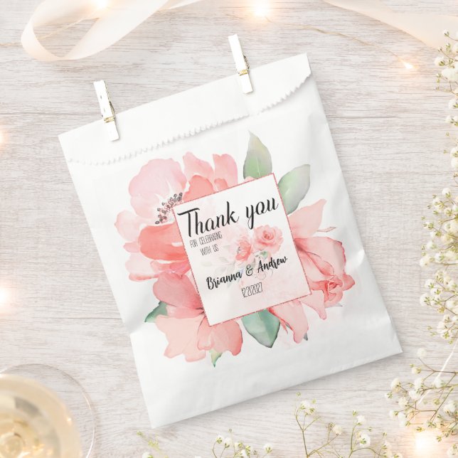 Sachets En Papier Aquarelle personnalisée Blush Floral Wedding Cadea (Coupé)