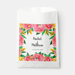 Sachets En Papier Aquarelle rose et jaune Mariage floral serviettes