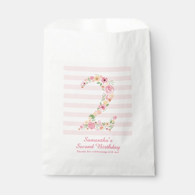 Sachets En Papier Aquarelle rose floral deux 2e anniversaire (Devant)