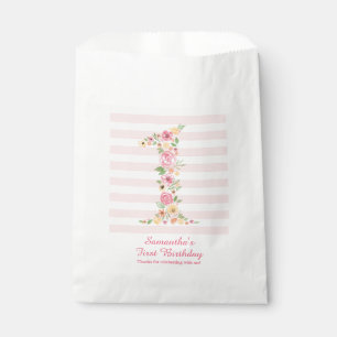 Sachets En Papier Aquarelle rose Floral un premier anniversaire