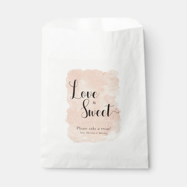 Sachets En Papier Aquarelle rose pâle L'amour est sucré Mariage bonb (Devant)