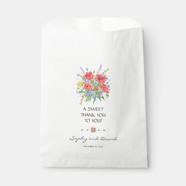 Sachets En Papier Aquarelle rustique Fleurs sauvages Mariage MERCI (Devant)