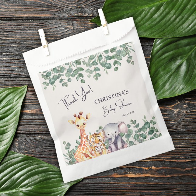 Sachets En Papier Aquarelle Safari Animaux Baby shower Merci (Créateur téléchargé)