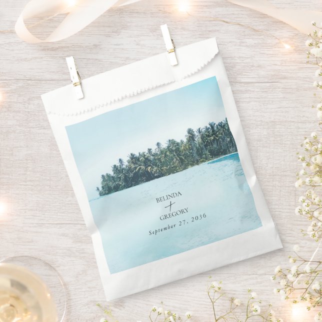 Sachets En Papier Aquarelle tropicale Palms & Mariage de plage (Coupé)