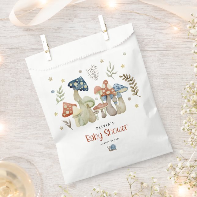 Sachets En Papier Aquarelle Whimsical Baby shower de champignon (Coupé)