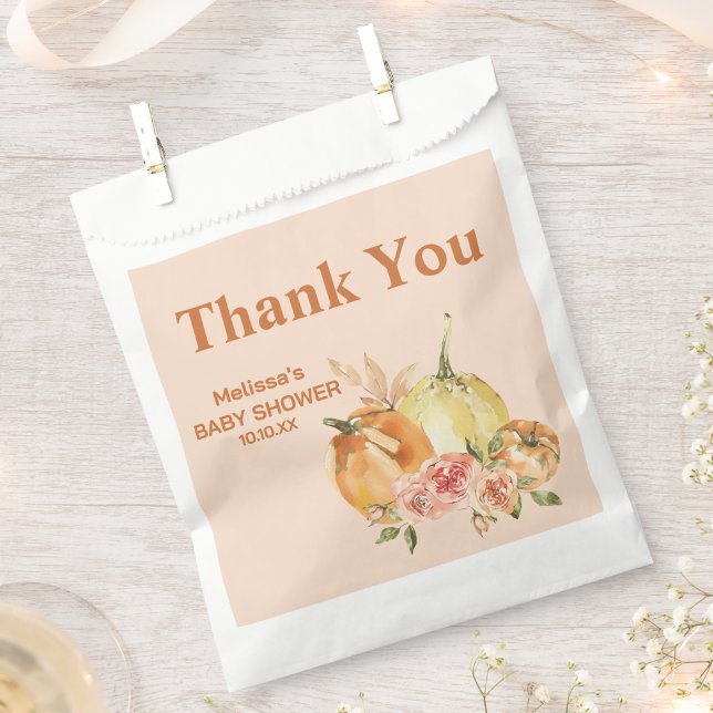 Sachets En Papier Automne citrouille orange blanc brun floral merci (Créateur téléchargé)
