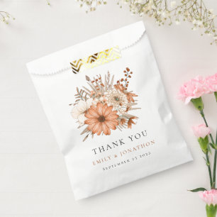 Sachets En Papier Automne Florals Nouveaux mariés Noms Date Mariage