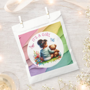 Sachets En Papier Baby Girl et son ours en peluche C'est une fille