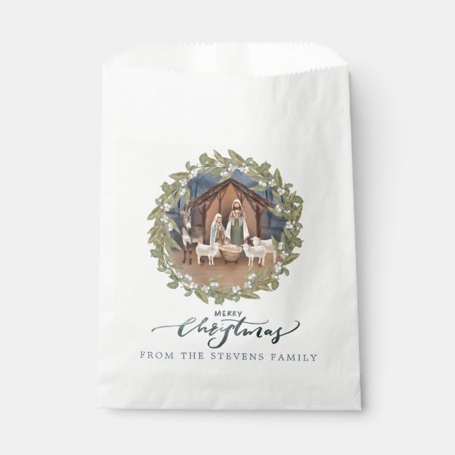 Sachets En Papier Baby Jesus in the Manger Nativité Favor Bag (Devant)