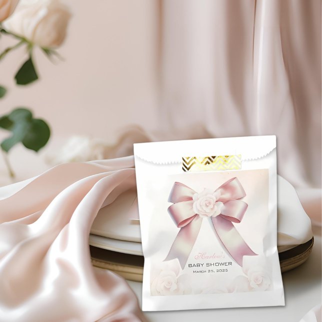 Sachets En Papier Baby shower à fleurs de Bow rose (Créateur téléchargé)
