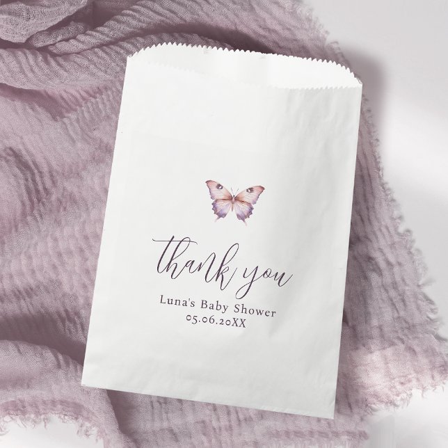 Sachets En Papier Baby shower à papillon mou et rose (Créateur téléchargé)
