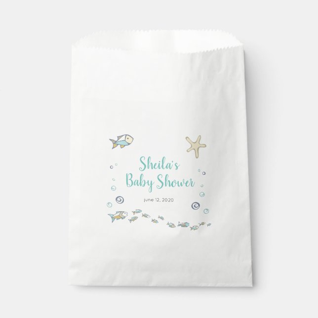 Sachets En Papier Baby shower à thème océanique de poissons et de bu (Devant)