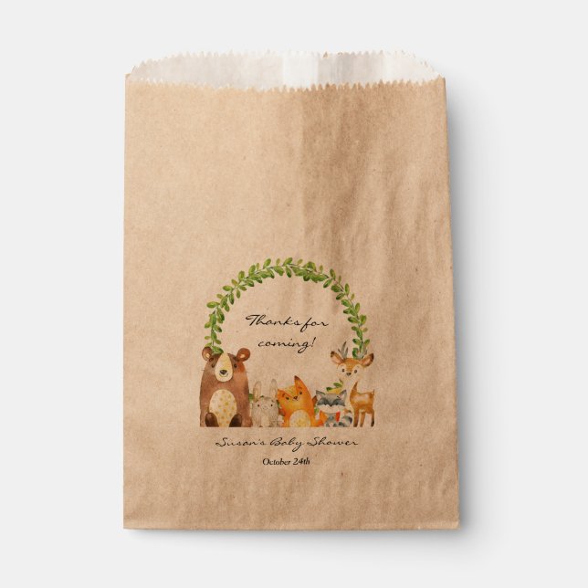 Sachets En Papier Baby shower animal Woodland traitement Favoriser s (Devant)