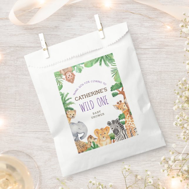 Sachets En Papier Baby shower animalier coloré Jungle Safari (Coupé)