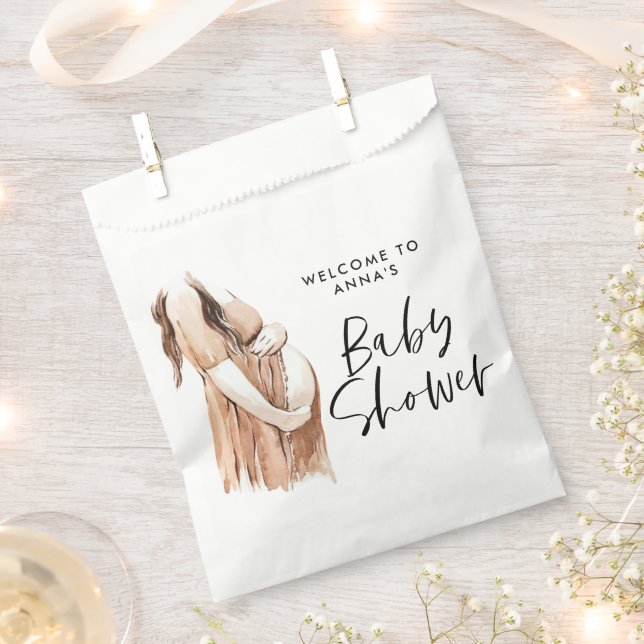 Sachets En Papier Baby shower aquarelle illustration script simple (Coupé)