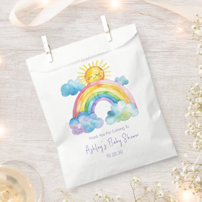 Sachets En Papier Baby shower arc-en-ciel aquarelle (Coupé)