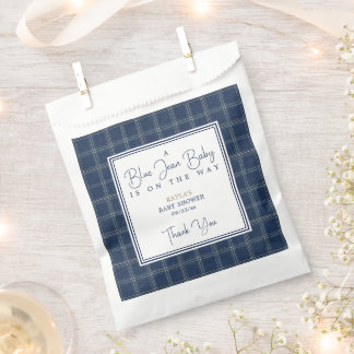 Sachets En Papier Baby Shower Bleu Jean Préparation sur Fond Marine 