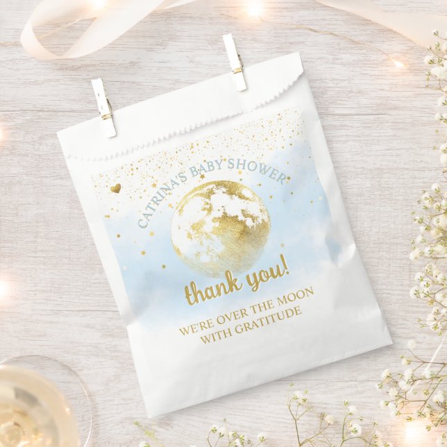 Sachets En Papier Baby shower Blue Gold Over the Moon and Stars (Coupé)