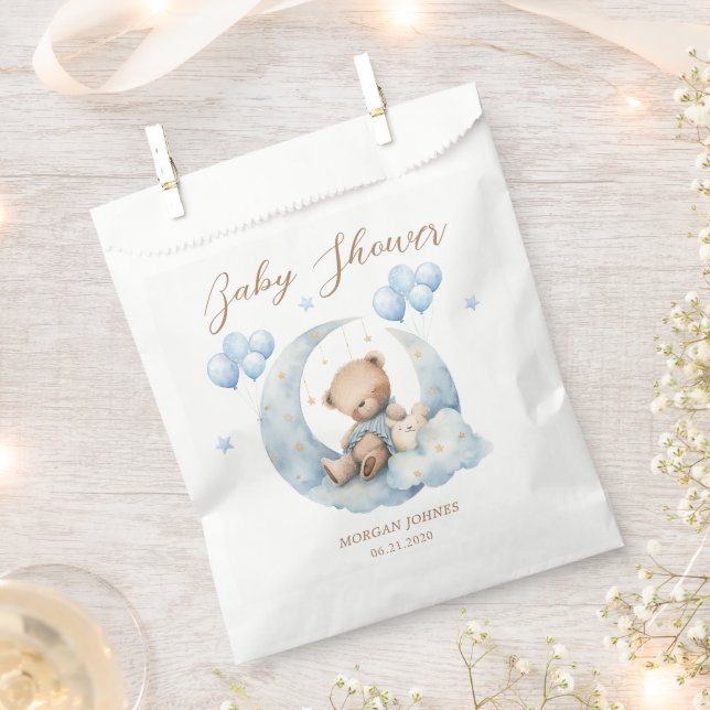 Sachets En Papier Baby shower Blue Teddy Bear Stars (Coupé)
