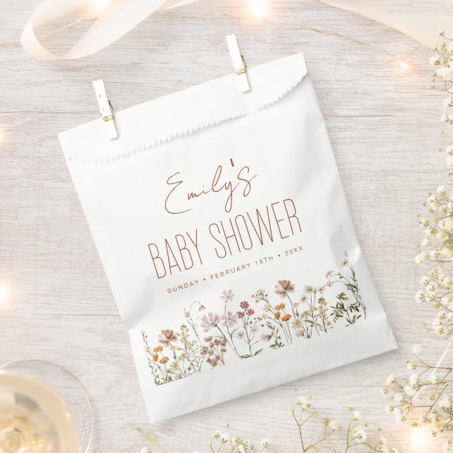 Sachets En Papier Baby shower Boho Fleur sauvage En Terracotta En Fl (Coupé)