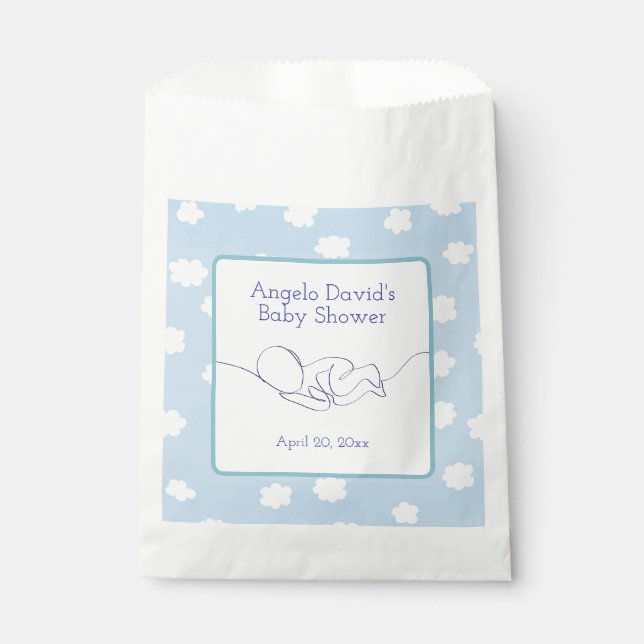 Sachets En Papier Baby shower Boy Line Art Blue Sky and Clouds (Devant)