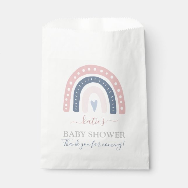 Sachets En Papier Baby shower chic rose et bleu arc-en-ciel (Devant)