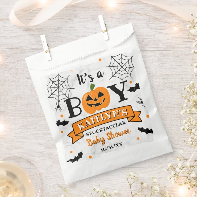 Sachets En Papier baby shower Citrouille d'Halloween "C'est un garço (Coupé)