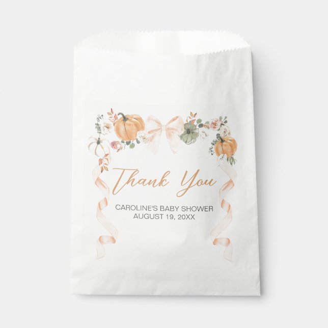 Sachets En Papier Baby shower Citrouille Orange Bow (Devant)