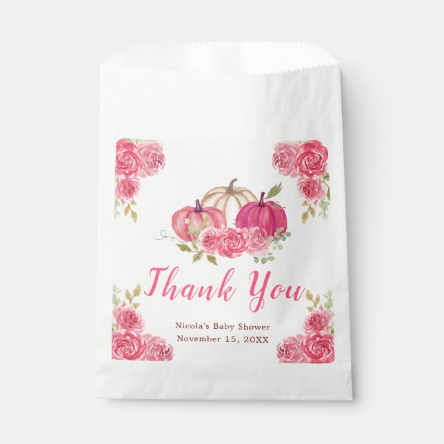 Sachets En Papier Baby shower Citrouille rose chaud (Devant)