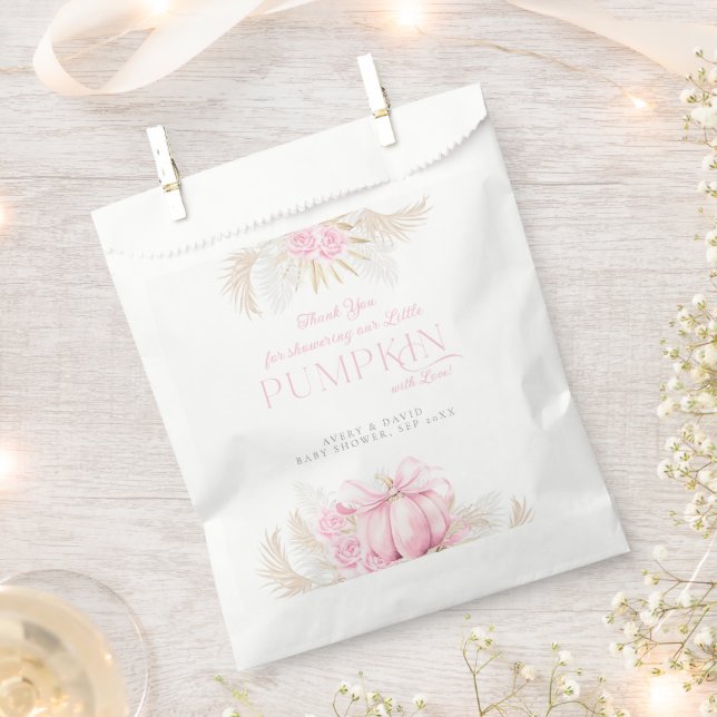 Sachets En Papier Baby shower Citrouille rose fille Floral Bow (Coupé)