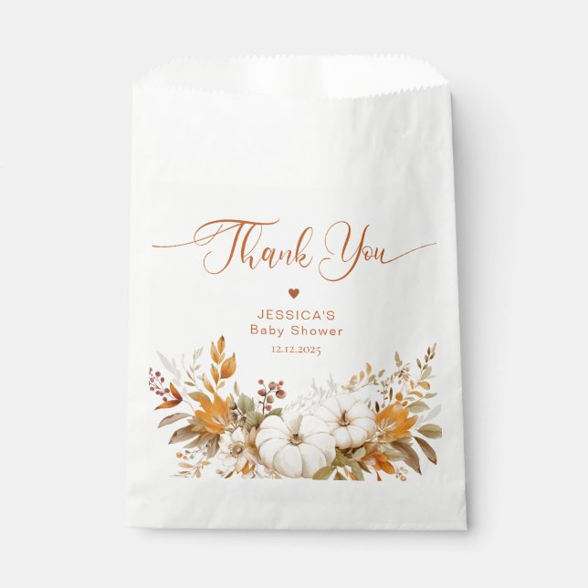 Sachets En Papier Baby shower citrouille rustique merci (Devant)