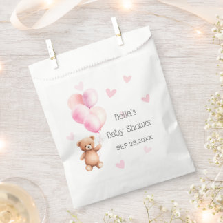 Sachets En Papier Baby shower Coeur de l'ours rose