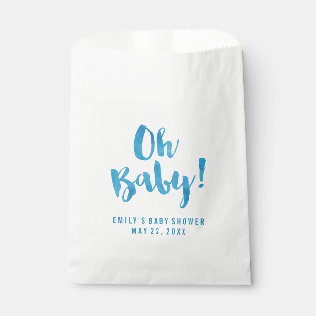 Sachets En Papier Baby shower d'aquarelle bleu bébé (Devant)