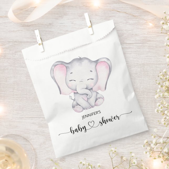 Sachets En Papier Baby shower d'aquarelle rose éléphant (Coupé)