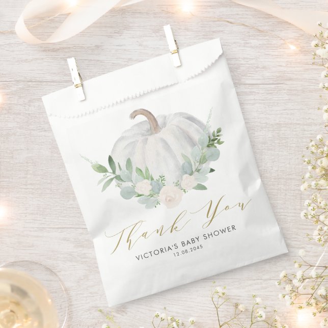 Sachets En Papier Baby shower d'automne Citrouille blanc aquarelle (Coupé)