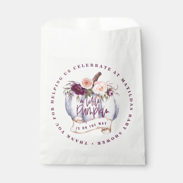 Sachets En Papier Baby shower de chute d'aquarelle petit citrouille  (Devant)