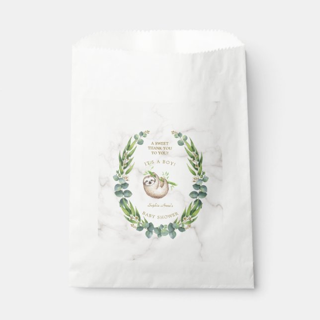 Sachets En Papier Baby shower de couronne d'eucalyptus à fentes mign (Devant)